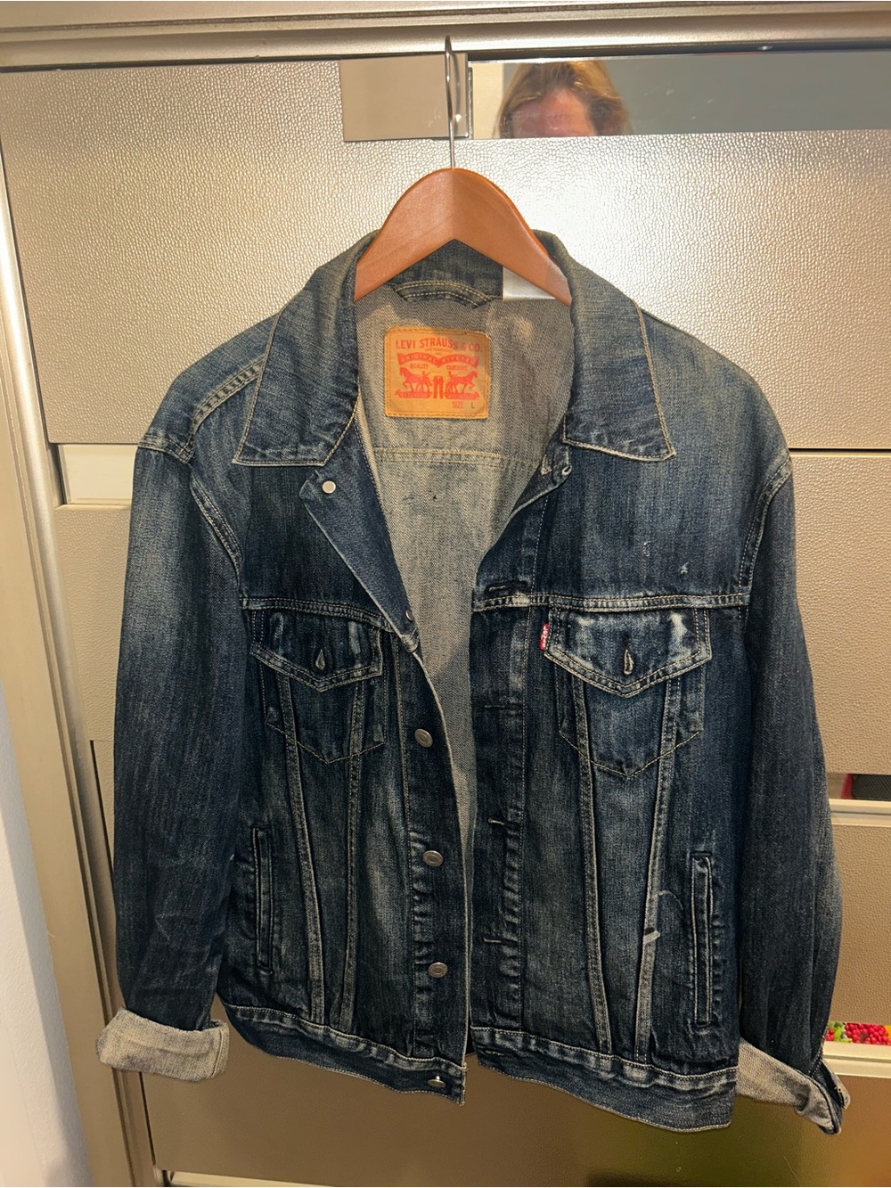 Size L, Levi's Blue Distressed Denim Jean Jacket
